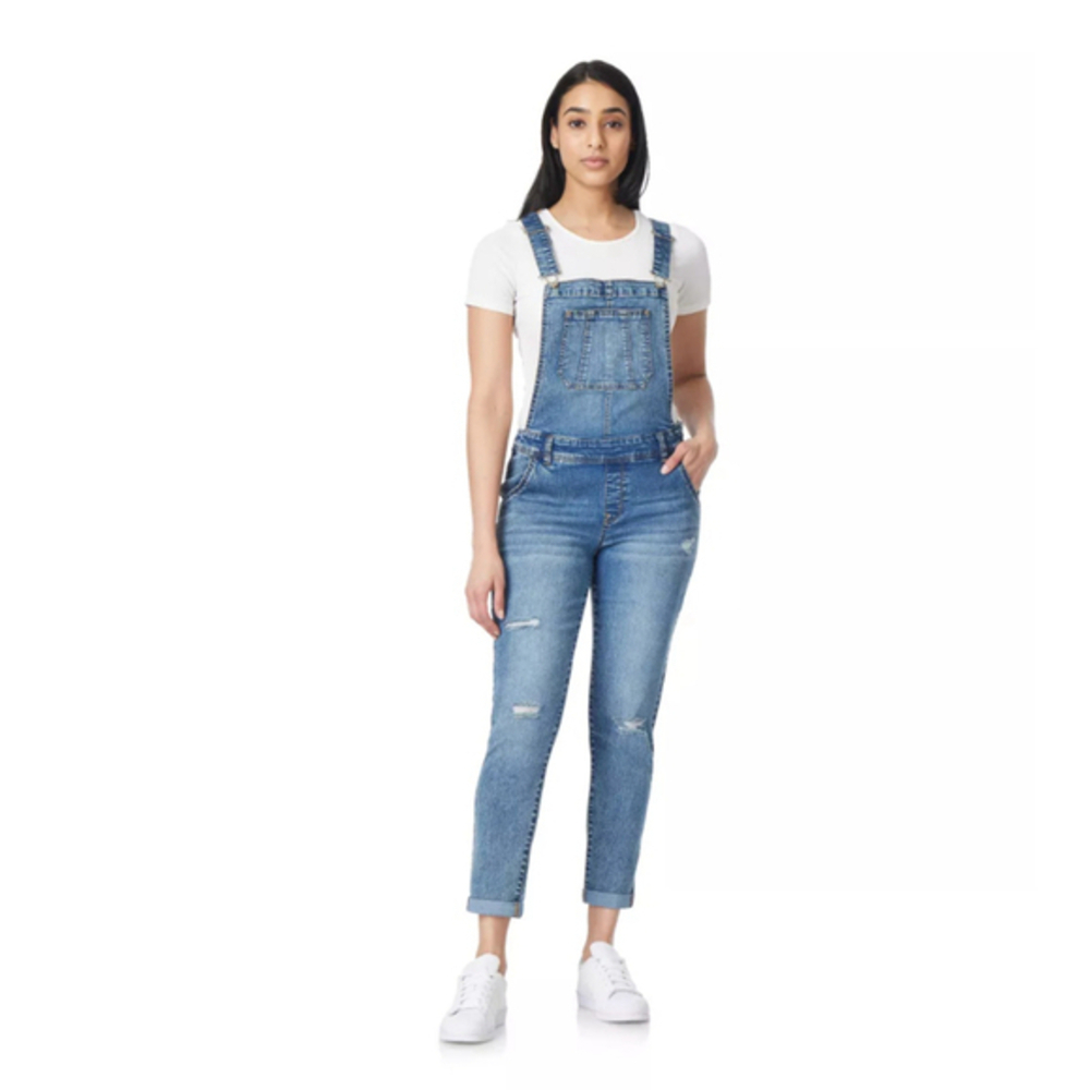 π· Wallflower Side Zip Criss Cross Denim Skinny Overall Bibs - Picture 2 of 10